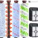 Filter Brush Replacement Compatible with Bissell CrossWave, 4 Brush Roll 1868 + 3 Vacuum Filter 1866, Compare to Part 1608683, 160-8683, 1608684 (Blue/green 4 pack)