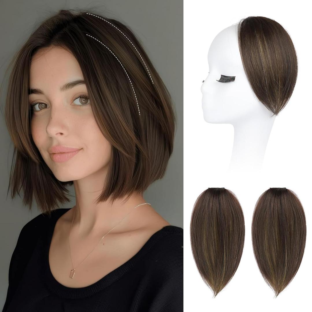 REECHO Clip in Hair Volumizer, Short Thick Clip in Hairpieces Adding Extra Hair Volume Extensions for Women with Thin Fine (Dark Brown with Highlights, 8 Inch(Pack of 2))