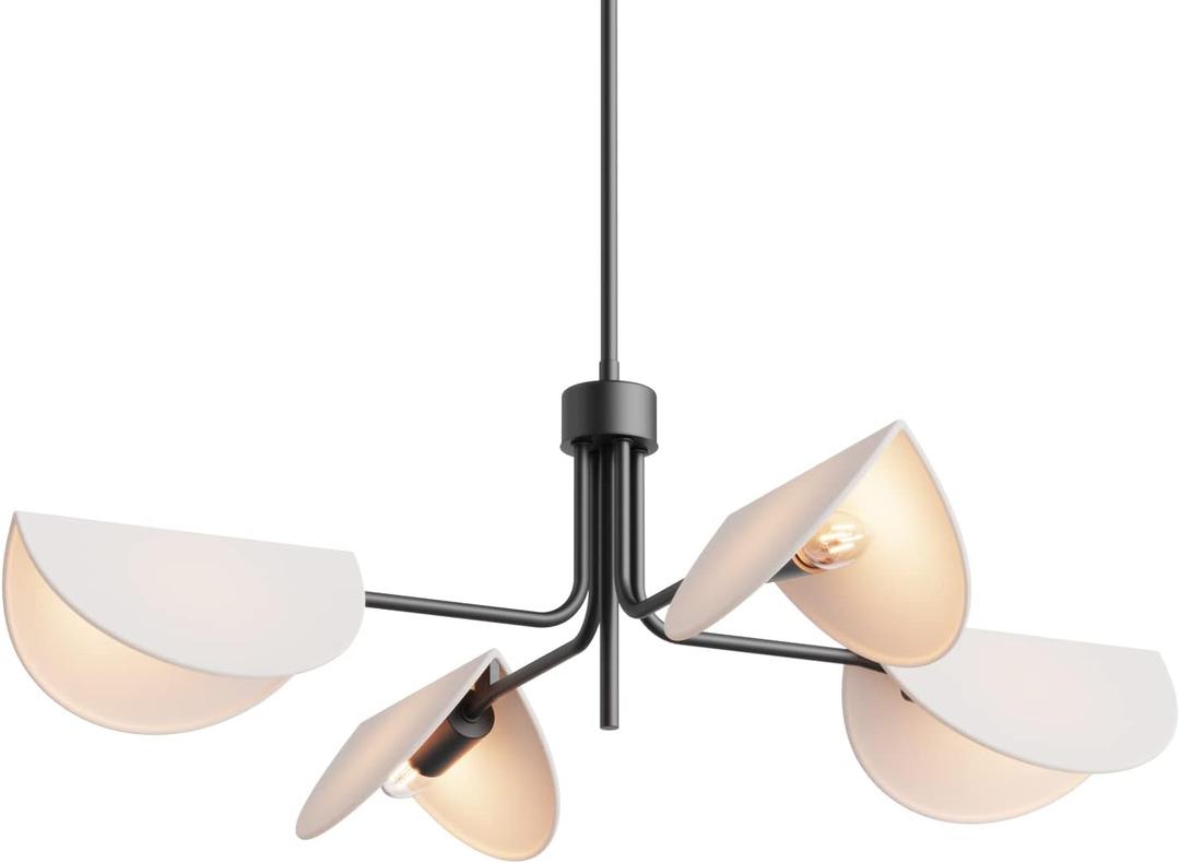 SEOL-Light 4-Light Fold White Linen Blossom Shades Chandelier with Black Metal Stems,E12,160W,30" Dia Large;