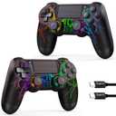 GamingBoy 2 Pack Wireless Controller for PS4, LED Controller for Ps4/Slim/Pro/PC with Adjustable RGB Light-up,Hall Effect Joystick,Dual Vibration,6-Axis Gyro,1000mAh Battery,USB C Port- Black
