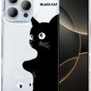Compatible for iPhone 16 Pro Max 6.9 Case Cute Black Cat Shockproof Funny Clear Phone Cover for Women and Men