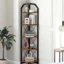 59.4" Corner Shelf, 5-Tier Industrial Corner Bookshelf, Corner Storage Stand, Plant Stand Display Shelf, Bookcase for Bedroom, Living Room, Home Office, Rustic Brown and Black TCJ10BF