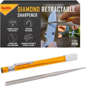 Smith’s 51446 Diamond Retractable Sharpener – Gold – Reversible Rod – Compact – Knife & Hook Sharpener – Straight & Serrated