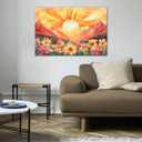 Boho Sun Wall Art Abstract Bohemian Sunset Picture Prints Watercolor Mountain Landscape Paintings Wildflowers Canvas Poster for Living Room Bedroom Farmhouse Decor Framed(Sun,16.00" x 24.00")