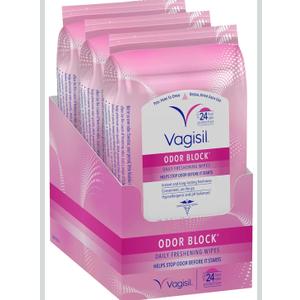 Vagisil Odor Block Daily Freshening Wipes for Feminine Hygiene in Resealable Pouch, Gynecologist Tested & Hypoallergenic, 20 Wipes (Pack of 3)