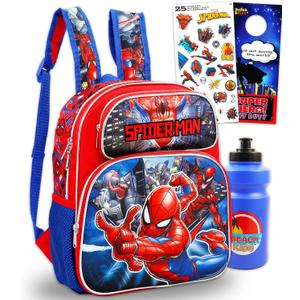 Marvel Spiderman Mini Backpack for Kids - Bundle with 12 School Bag Plus Stickers, Water Bottle, More | Spiderman Backpack Small for Boys