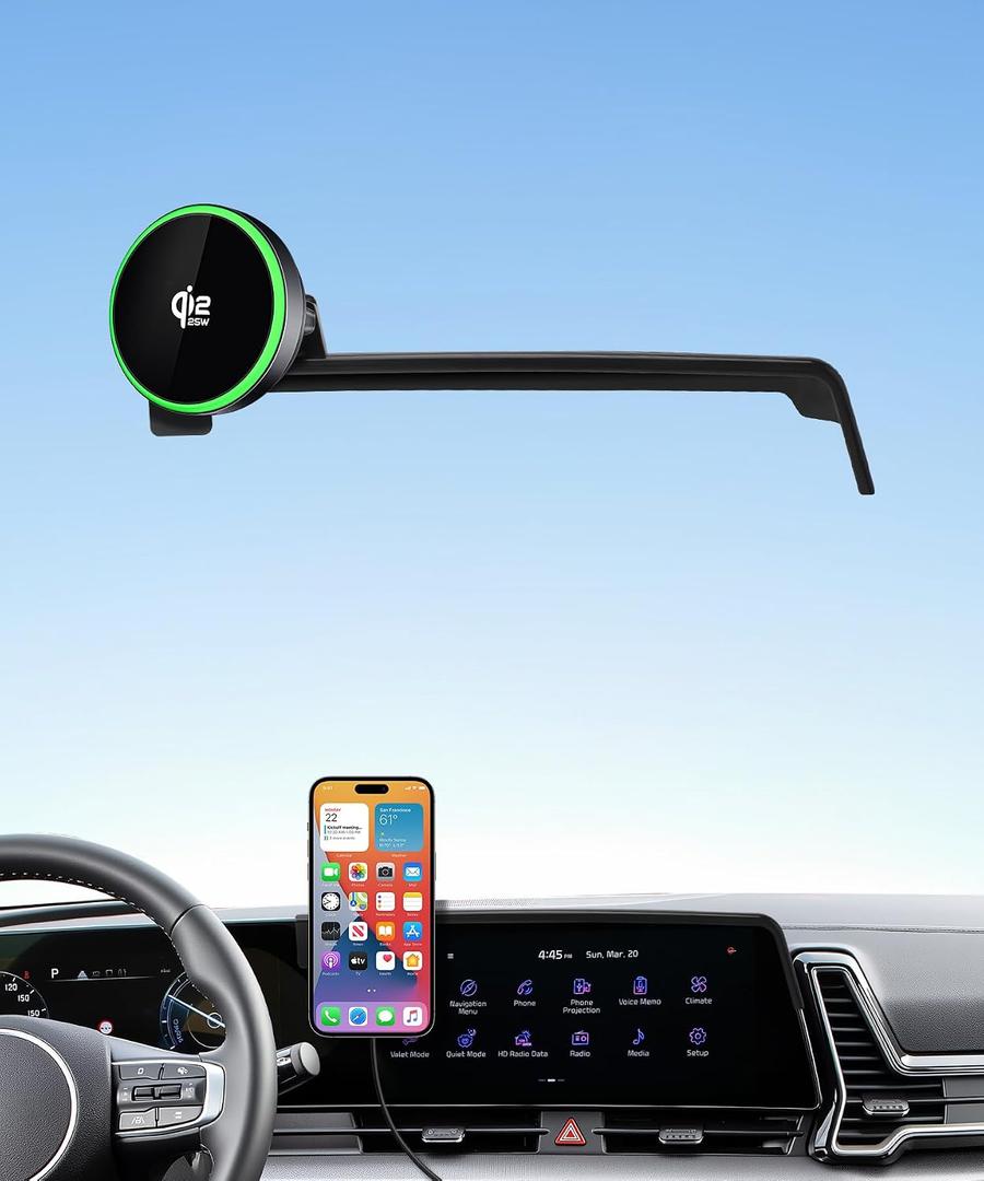 Qi2.2 Max 25W Fast Wireless Car Charger Phone Holder for 2023 2024 2025 Kia Sportage 12.3-Inch Screen, Magnetic Phone Mount Compatible with MagSafe