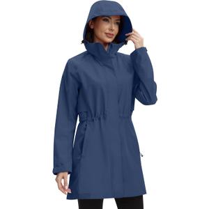 ATLASLAVA Rain Jacket Women Waterproof Long Raincoat Hood Lightweight Windbreaker Outdoor Coat XL