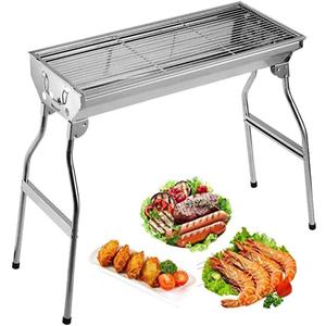 X-large 28" Barbecue Charcoal Grill Stainless Steel Folding Portable BBQ Tool Kits for Outdoor Cooking Camping Hiking Picnics Tailgating Backpacking or Any Outdoor Event (for 5-15 persons)