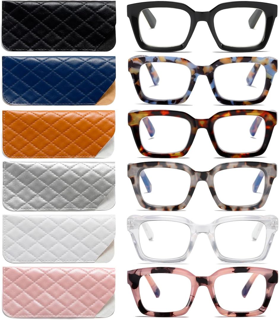 6 Pack Oversize Square Design Reading Glasses for Women, Blue Light Blocking Computer Reader6 pack Mix +1.50