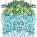 WONICE Artificial Flowers Hanging Flowers, Fake Wisteria Flower Garland Silk Vines Rattan String Decor for Home Wedding Arch Wall Garden Greenery Bedroom Outdoor Office Party Decoration (36, Blue)