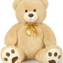 MaoGoLan Giant Teddy Bear Stuffed Animal, 39" Large Tan Teddy Bear Plush Toy with Cute Bow Tie & Footprints, Soft Sunggle Bear Plushies Gift for Kids Grilfriend Wife on Christmas Birthday Baby Shower (Brown)