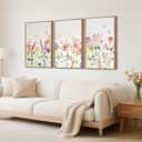 CHDITB Colorful Floral Framed Wall Art, Watercolor Flowers Wall Decor, Butterfly Flower Pictures Minimalist Wildflower Painting, Modern Home Art Prints for Girls Bedroom Living Room Office 24"x36"x3