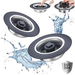 Ginbel Direct 2 Pack 3 in 1 Kitchen Sink Drain Strainer Stopper with Basket, Plug Pop Up 304 Stainless Steel Anti-Clogging Stoppers Combo for US Standard 3-1/2 Inch Drain, Silver
