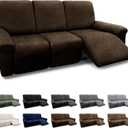 Couch Cover 8-Piece Washable Recliner Slipcovers with Pockets Spandex Fabric Covers for 3-Seater Leather Look Recliner Sofa (Coffee)