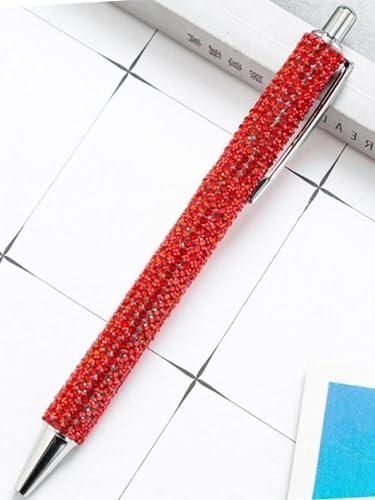 Junfamilee Red Rhinestone Bling Metal Ballpoint Pens Stationery Press Pen Black Ink Gift Pens for Women Girls Coworkers Novelty Cool Signature Pen Writing and Correction Supplies