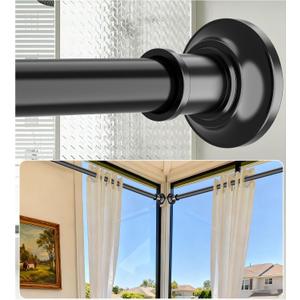 Tension Curtain Rod Extra Long Curtain Rod 43-131 Inch Adjustable 1.1 Inch Diameter Thick Heavy Duty Black Spring Curtain Rod for Windows Bathroom Outdoor No Drilling No Rust
