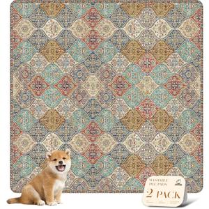 nunubaby Washable Pee Pads for Dogs, Stylish, Non-Slip and Leak-Proof Pee Pads. Reusable Potty Pads for Dogs for Crates and Floors.(Cream/Multi, 54" x54" ) Pack of 2