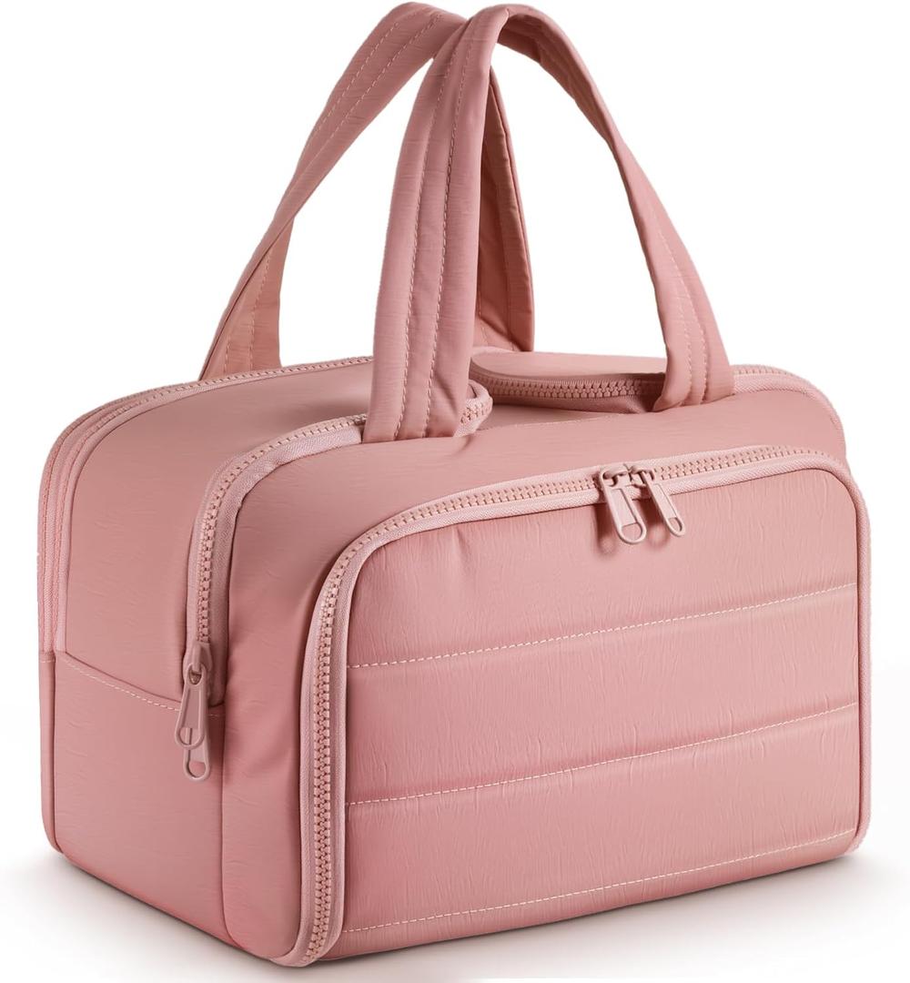 Travel Toiletry Bag:  Large Capacity, 4 Compartments, Wet/Dry Separation, Ultra-Soft Lightweight Fabric & Anti-Spill Design for Travel,Gym,Gift(11.8" L) (Raspberry Pink)