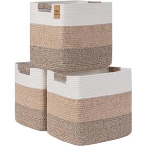 1513 Inch Storage Cubes, 3 Pack Cube Storage Bins for Organizing, Cotton Rope Woven Baskets for Shelves, Bathroom, Kids Room, Closets, Baby Nursery (3PCS - Gradient Jute)