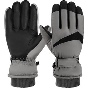 Trifabricy Winter Ski Gloves, Windproof Glove for Men & Women, Touchscreen Snow Gloves for Cold Weather, Thermal Warm Glove (A Grey, Chek Mark)