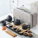 Japanese & Chinese Tea Set, Adults' Portable Gongfu Tea Set with tea pet with Porcelain Teapot, 8oz teapot,14-Piece  for Home/Outdoor/Office Gifts (Gray)