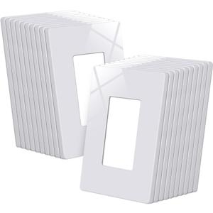 CML 1-Gang Decorator Screwless Wall Plates, 20 Pack Mid-Size Outlet Covers for Electrical Outlets and Switches, Midway Size 4.88" x 3.12", Gloss White, UL Listed