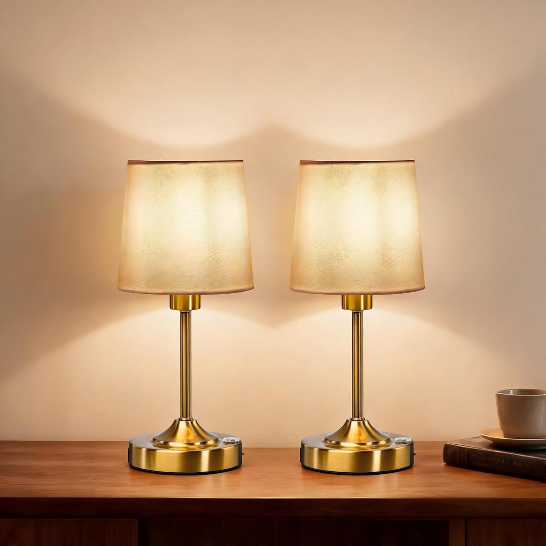 KEILAIMO Cordless Table Lamp, 5000mAh Rechargeable LED Desk Lamp with 3-Level Dimmable Brightness, Portable Nightstand Light for Bedroom, Living Room, Bedside, Dining Room (Polished Gold) - 2 Pack