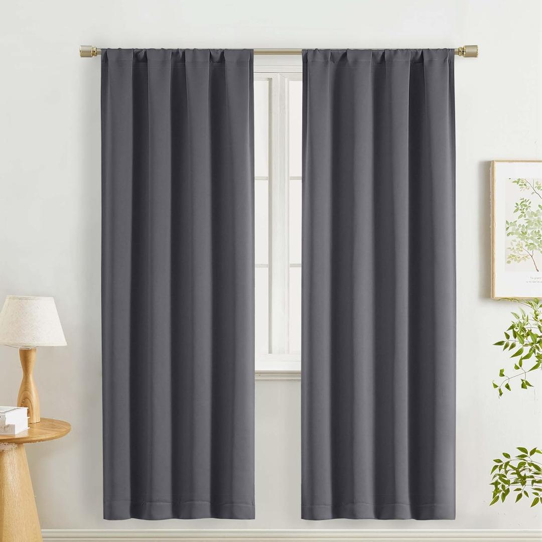 Lecloud Grey Room Darkening Curtains for Bedroom 72 Inches Long 2 Pcs, Rod Pocket Soft Farmhouse Decor Window Curtains, Thermal Insulated Rustic Solid Drapes for Living Room, Each Panel 40" W x 72" L