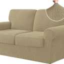 CHUN YI 5 Piece Loveseat Covers, Stretch Couch Covers for 2 Cushion Couch with Separate Backrest and Cushion Covers, Anti-Slip Washable Furniture Protector for Dogs Pets (Medium, Khaki)