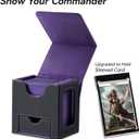 Mage Tech Card Deck Box for MTG Commander - Patented Design, Commander Display, Fits 100 Double-Sleeved Cards, 35pt Card Brick & Dice Tray - Black/Purple