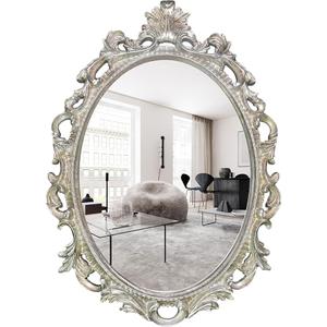 SIMON'S SHOP Vintage Wall Mirror in White with Gold Accents, Antique Oval Framed Mirror Scroll Design for Entryways Living Room Bedroom, 18 x 24 Inch, Silver