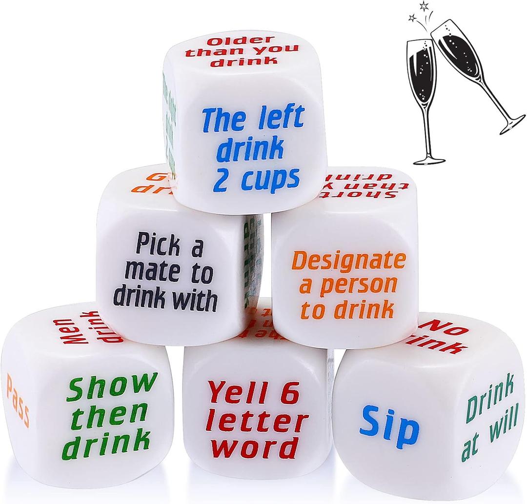 Hanaive 6 Pcs Drinking Dice Bar Rolling Decider Bachelorette Party Game Drunk Frenzy for Adults Party Family Friends Gathering Adult Favor Games(Basic Dice,White)