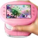 Odatay 4K 1000X Digital Microscope for Kids with Long Distance Viewing & 2.4" Screen, Portable Handheld Edu Toys for Kids Exploring Bugs Plants at Home Classroom & Outdoor Travel, Bright Pink