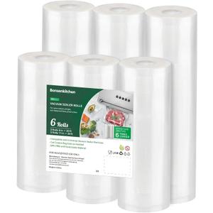 Bonsenkitchen Vacuum Sealer Rolls Bags, 6 Pack 3 Rolls 11" x 20' + 3 Rolls 8" x 20' Commercial Grade BPA Free Bag Rolls, Durable Customized Size Food Vac Bags for Storage and Sous Vide Cooking VB3211 (3 Rolls 8 in*20 ft + 3 Rolls 11 inx20 ft)
