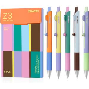 Solati Gel Pens, 5PCS 0.5mm Fine Point Smooth Writing Black Ink Pens, Cute Color Blocking Design with Rolling Clip, Quick Dry Writing Pens for School, Office & Gifts (Z3 5PCS Contrast Color)