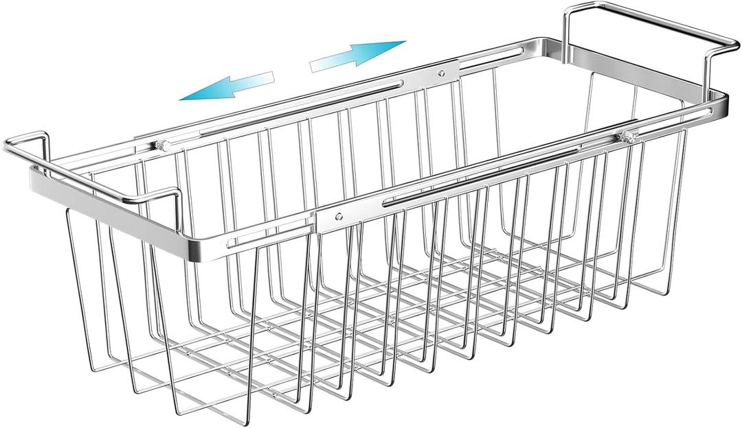 Orgneas Freezer Baskets for Chest Freezer, Capacity Expandable Deep Freezer Organizer Bins Adjustable From 16.5" to 26.5" Stainless Steel Wire Basket Storage with Hanging Handles (1pcs)