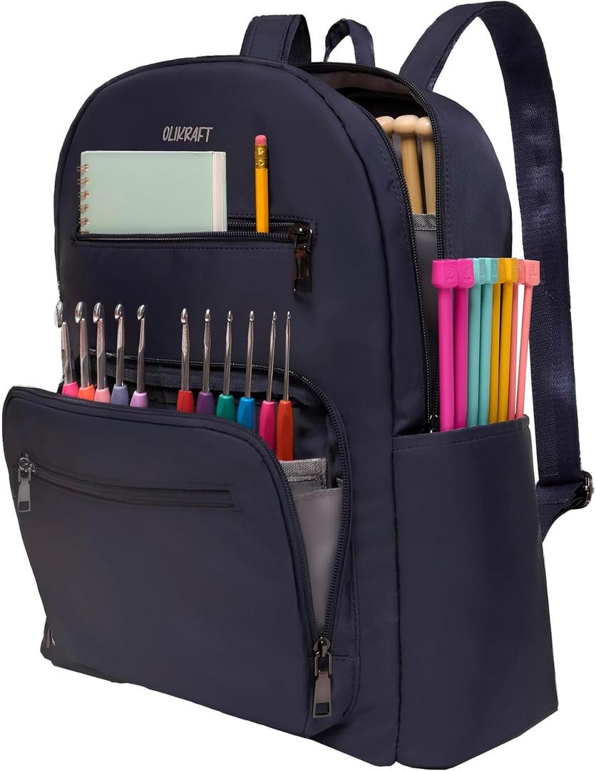Olikraft Travel Crochet Bag Organizer Backpack - Crochet Yarn Bag, Knitting Bags and Totes, Yarn Bags for Crocheting on the Go (Blue)