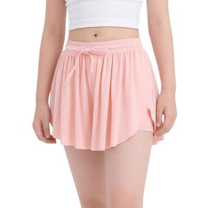 Girls Flowy Shorts: 2-in-1 High Waist Athletic Skorts Preppy Butterfly Shorts with Pocket Liner for Cheer Gym 7-14Y