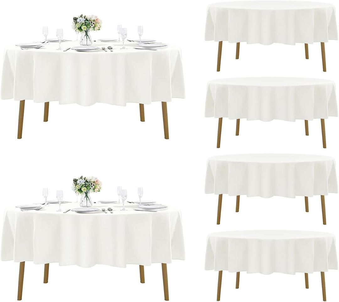 Fokitut 6 Pack Round Tablecloth, 90 Inch, Stain Resistant and Wrinkle Polyester Table Cloth, Fabric Table Cover for Kitchen Dining, Wedding, Party, Holiday Dinner-Ivory