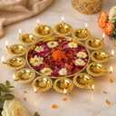 Urli Bowl for Home Decor | Urali Bowl for Home Metal Handcrafted for Floating Flowers and Tea Light Candles Home,Office and Table Decor| Diwali Decoration Items 14 Inch Diameter