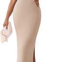 ZESICA Womens 2026 Summer Casual Square Neck Bodycon Midi Dresses Spring Sleeveless Side Slit Knit Beach Vacation Long Dress (Small, Apricot)