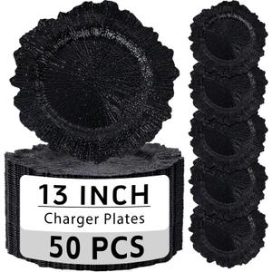 ejonirinjonir 50 Black Chargers Bulk for Wedding Dinners 13" Reef