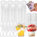 100 Pack 2.5 OZ Plastic Dessert Cups with Lids, Mini Parfait Appetizer Cups, Clear Dessert Shooter Cups with Spoons, Individual Ice Cream Pudding Cup for Jelly, Yogurt, Trifle, Fruit