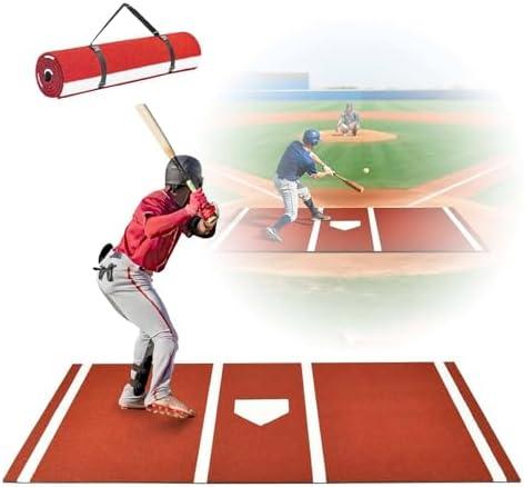 size 10'×3.8' Baseball Batting Mat, 10x3.8/12x6ft Softball Hitting Mat, Batters Box Turf Mats with Home Plate, Anti-Slip Baseball Softball Cage Mats for Indoor Outdoor. (Red)