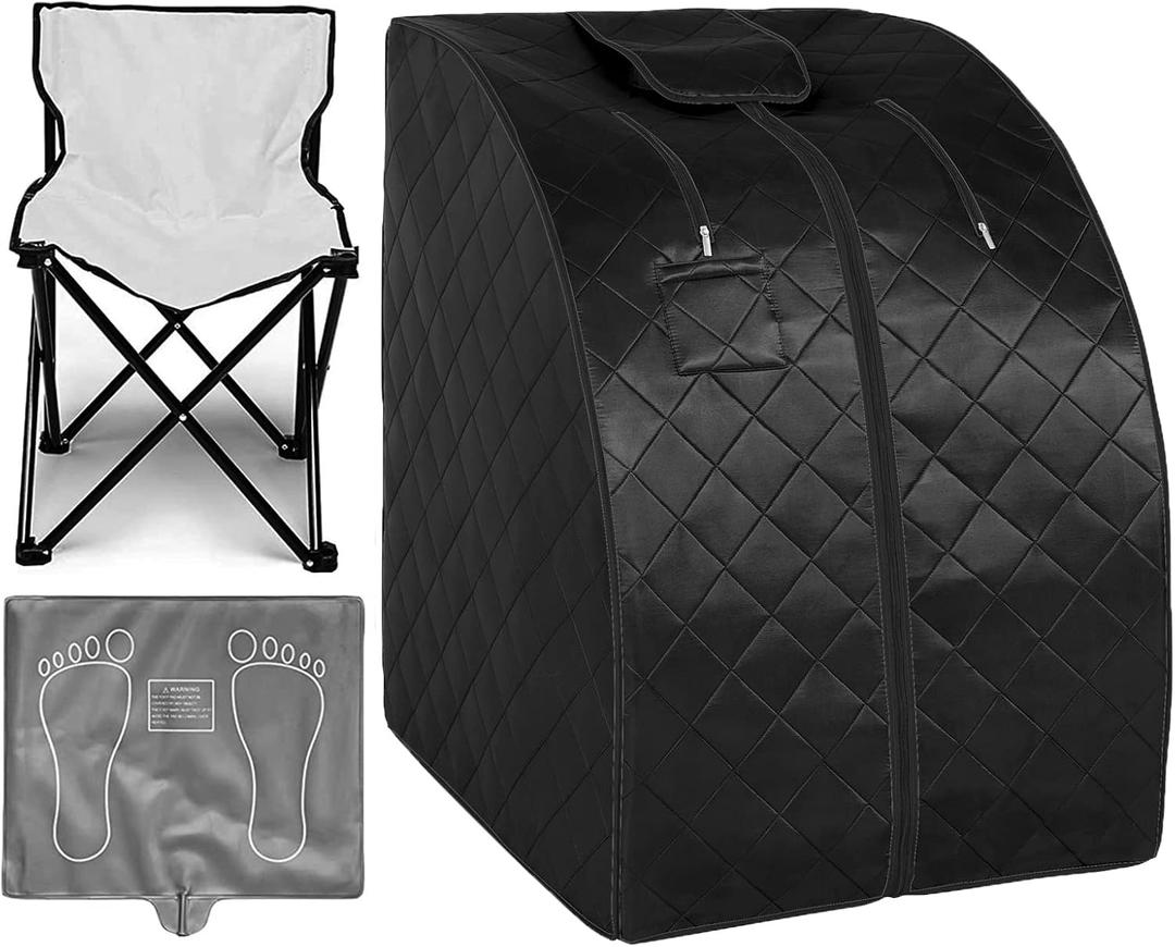 Portable Infrared Sauna, 1 Person at Home Full Body Sauna, Individual Home Spa Tent with Heating Foot Pad, Upgraded Sauna Chair (L 27.6’’ x W 31.5’’ x H 37.8’’, Black)