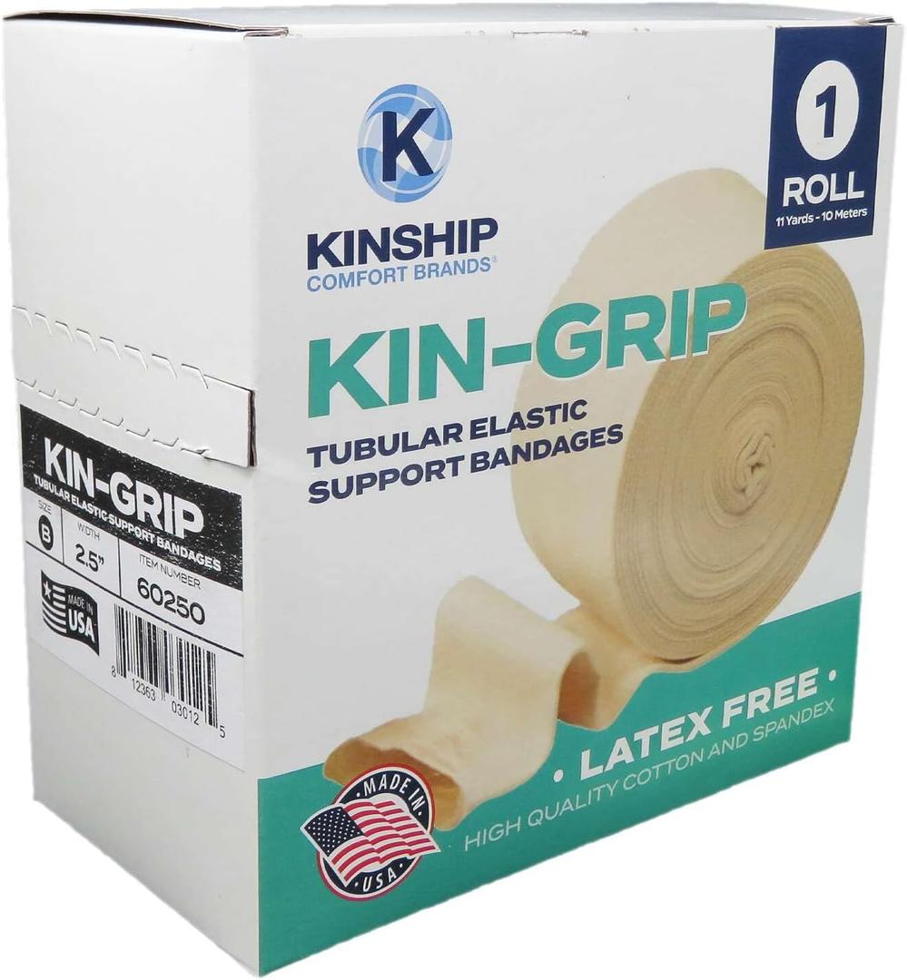 KinGrip Tubular Elastic Support Bandages by Kinship Comfort Brands Tubular Bandage Protects Fragile Skin Latex-Free Wound Care for Edema and Lymphedema Support | Made in USA | Size B 2.5x10 MTR