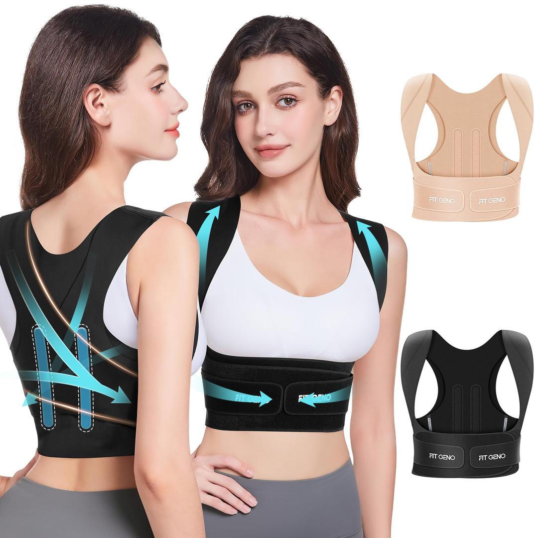 Fit Geno Invisilite Posture Corrector for Women, Adjustable Back Brace for Hunchback Slouching, Upper Back Neck Shoulder Pain Relief, Lightweight Discreet Under Clothes, Large (Black)