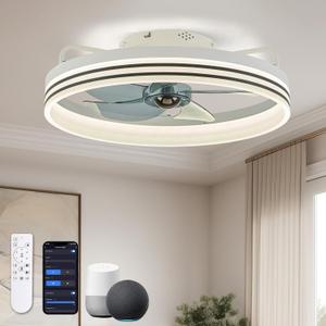 Smart Ceiling Fan with Lights, Alexa/Google Assistant/APP Control, 20" Low Profile Fan with 6 Speeds, Bedroom, Living Room, Patio (White-1105-06)