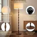 65" Farmhouse Wavy Walnut Wood Floor Lamp with Natural Linen Shade, Beige